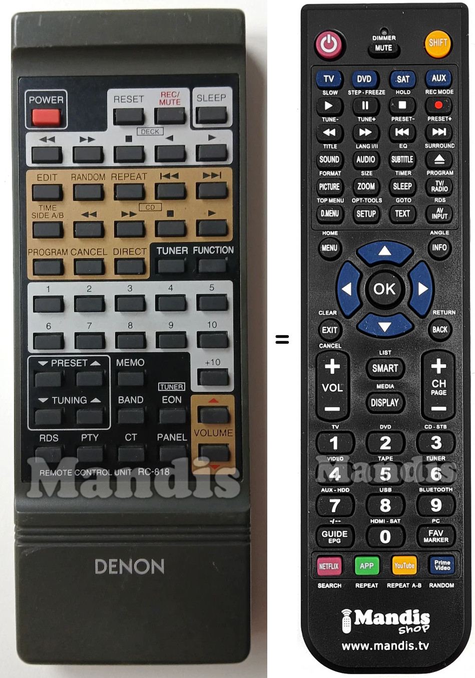 T&eacute;l&eacute;commande &eacute;quivalente Denon RC-818