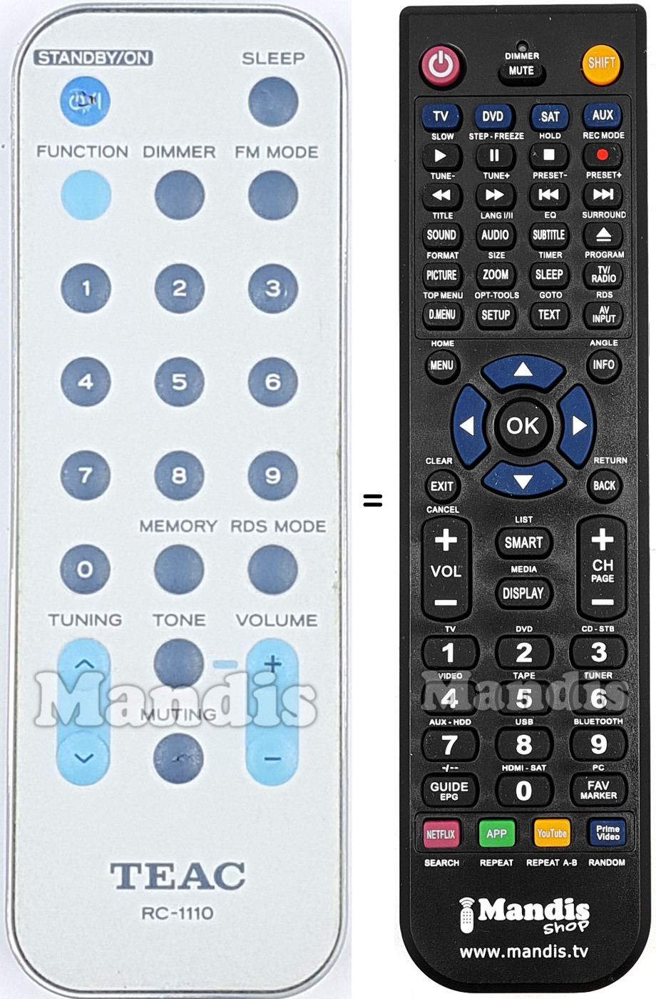 Télécommande équivalente Teac Teac-RC1110