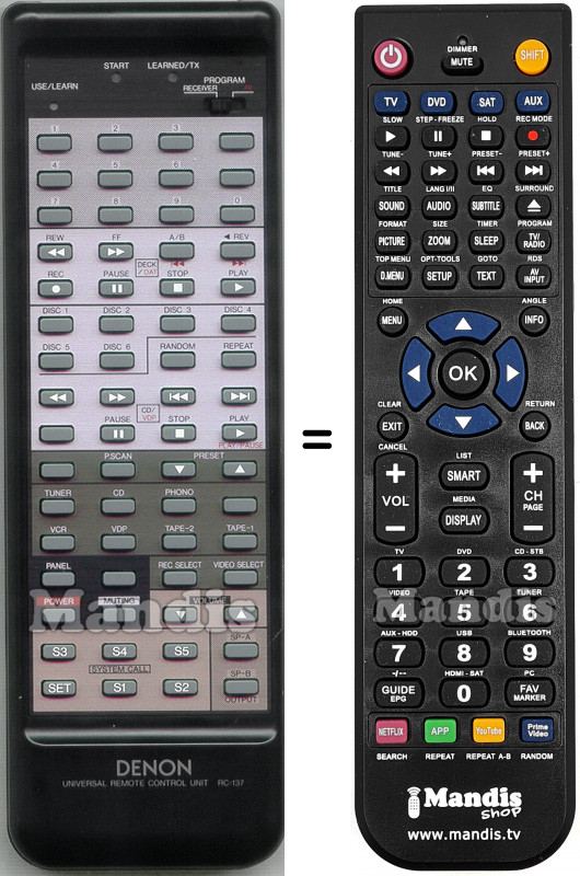Télécommande équivalente Denon RC-137