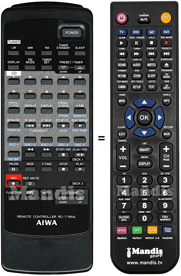 Télécommande équivalente RC-T76ML