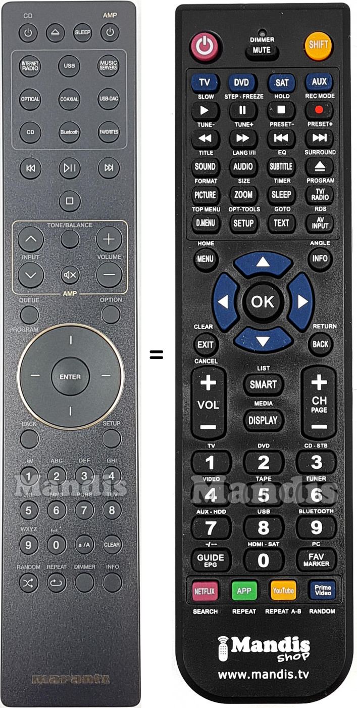 T&eacute;l&eacute;commande &eacute;quivalente Marantz RC002PMND