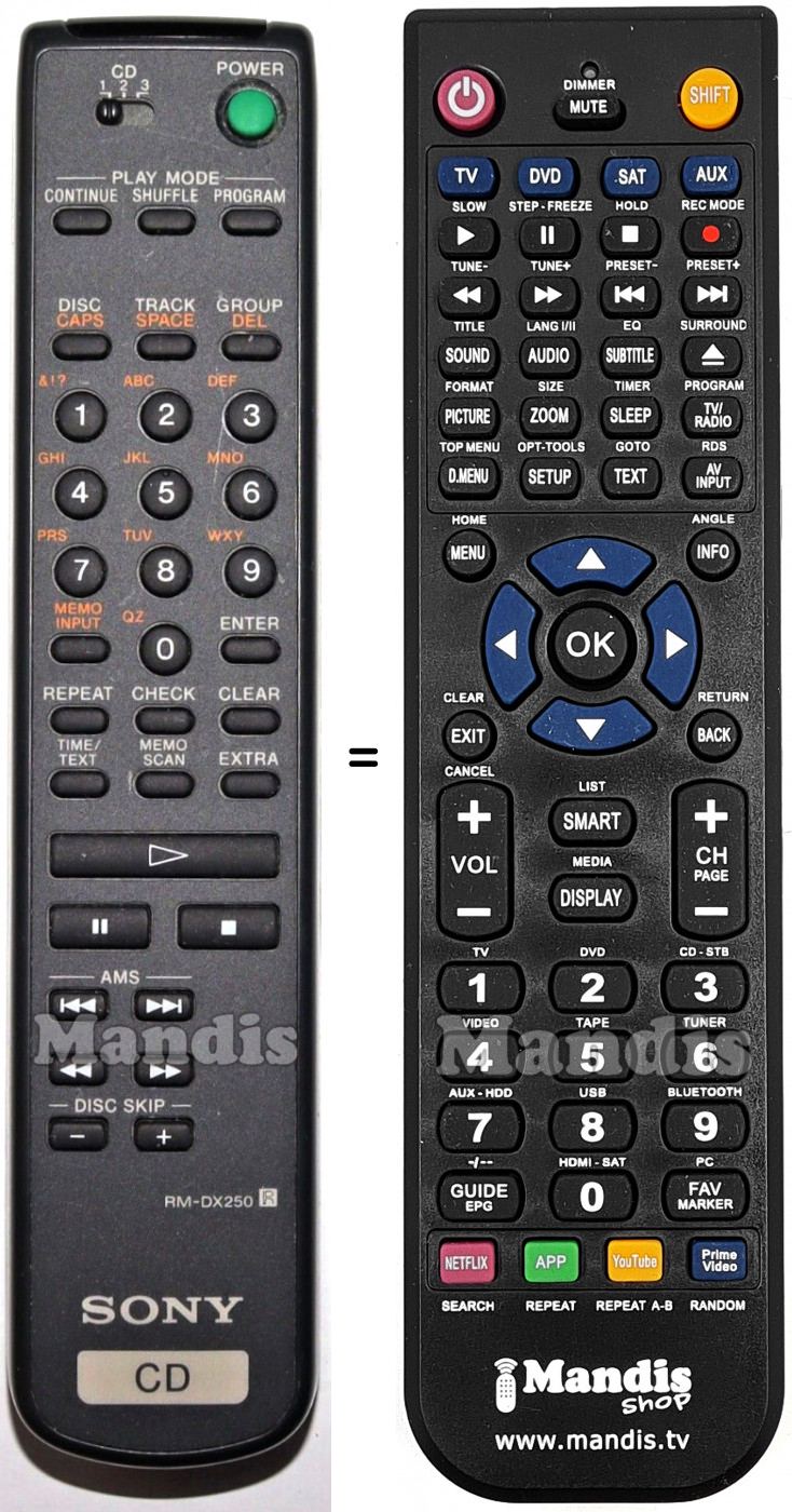 Télécommande équivalente Sony RM-DX250