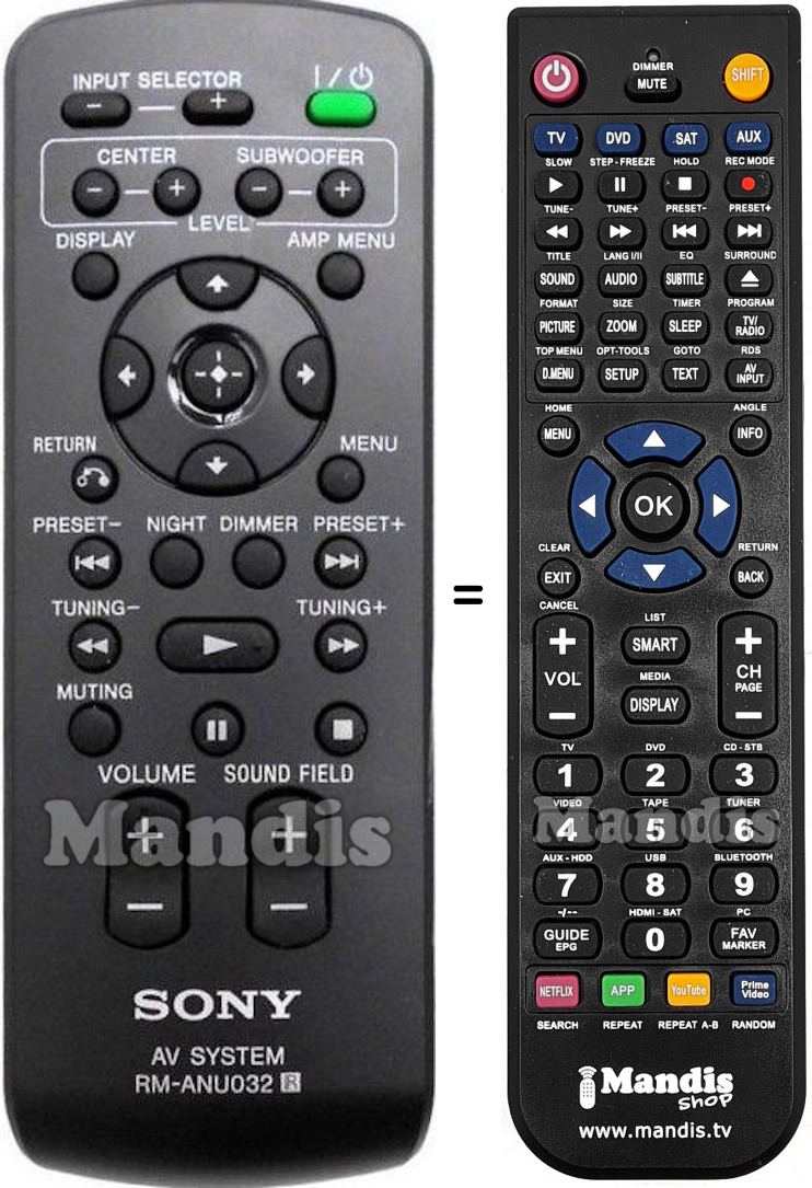 Télécommande équivalente Sony RM-ANU 032