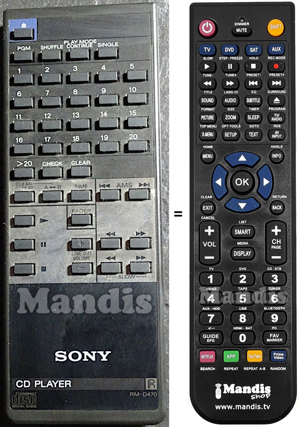 T&eacute;l&eacute;commande &eacute;quivalente Sony RM-D470