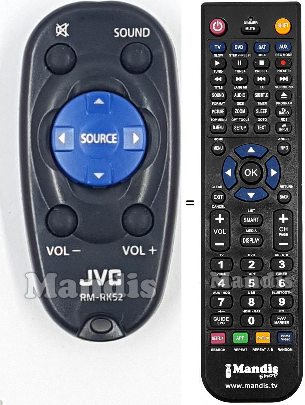 T&eacute;l&eacute;commande &eacute;quivalente JVC RM-RK52M
