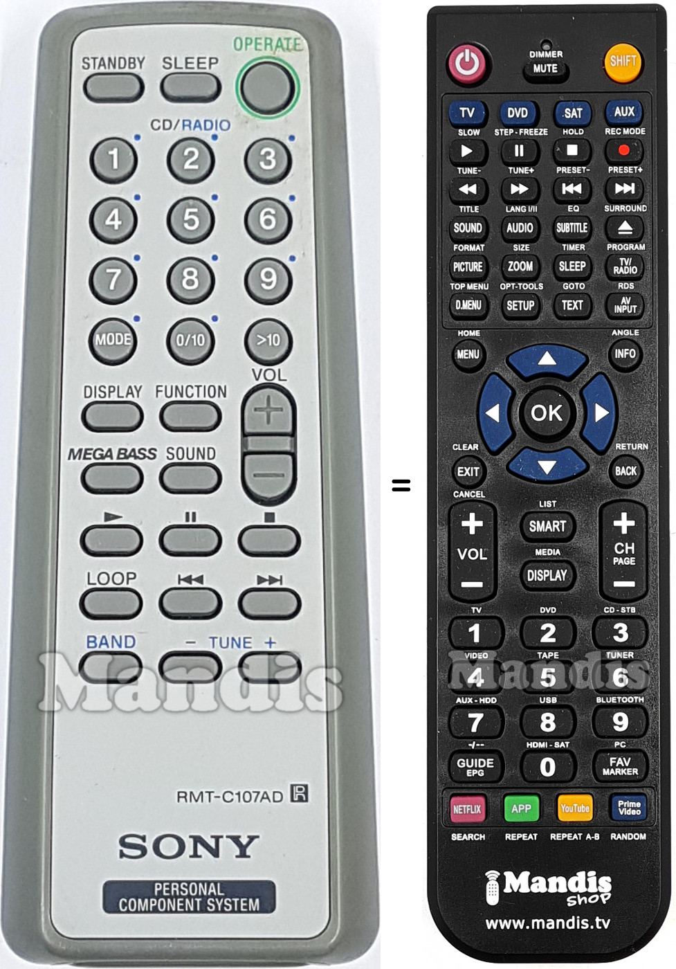 Télécommande équivalente Sony RMT-C107AD