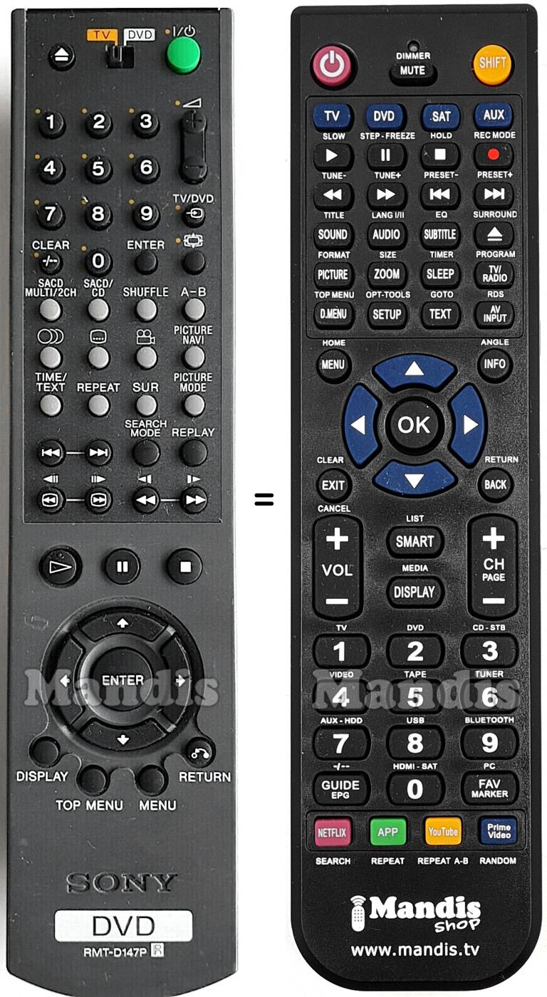 Télécommande équivalente Sony RMT-D147P