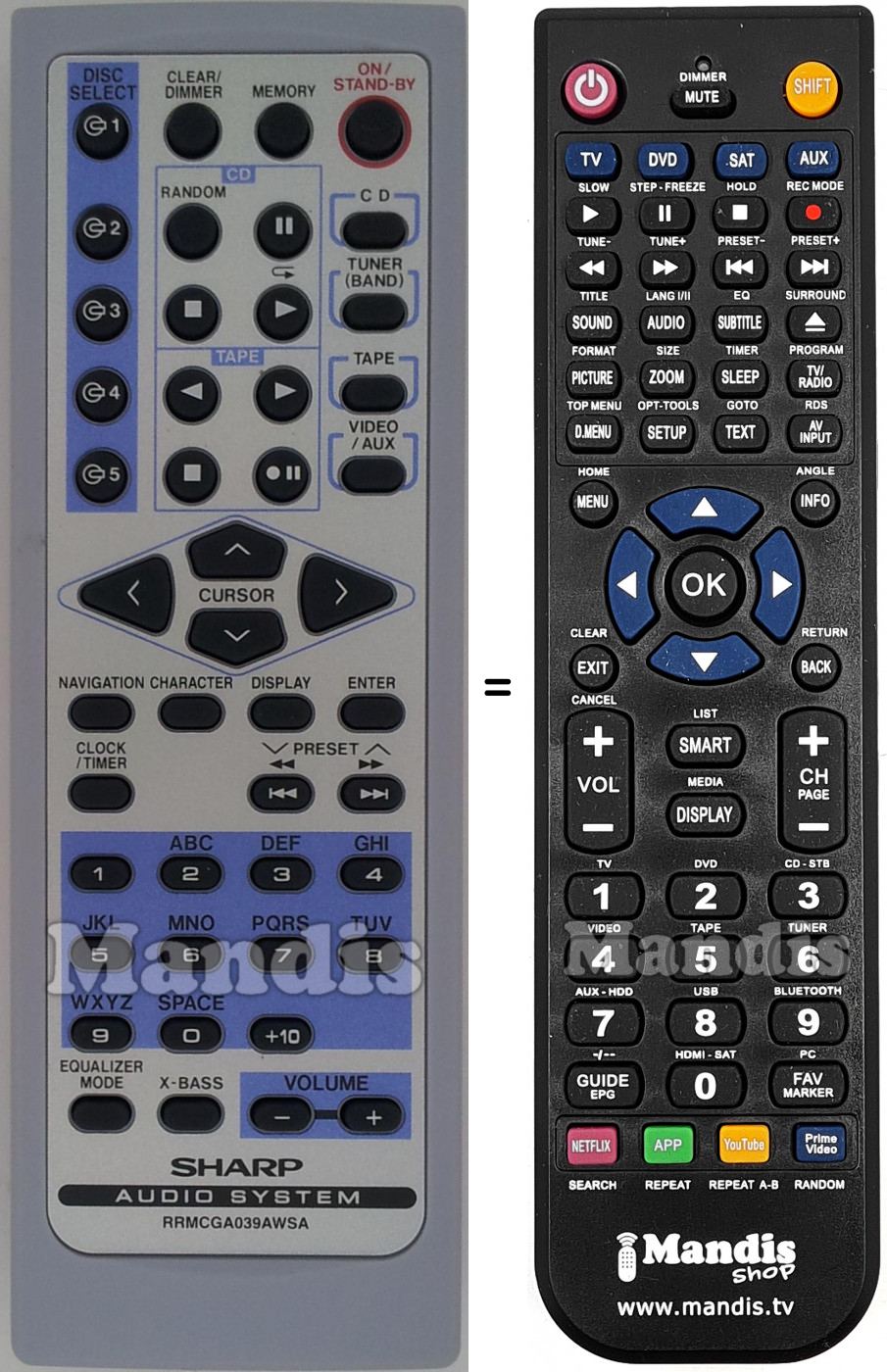 Télécommande équivalente Sharp RRMCGA039AWSA