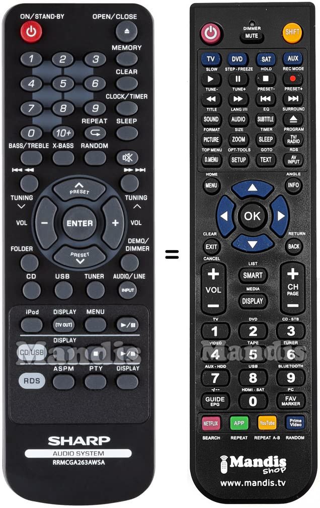 Télécommande équivalente Sharp RRMCGA263AWSA