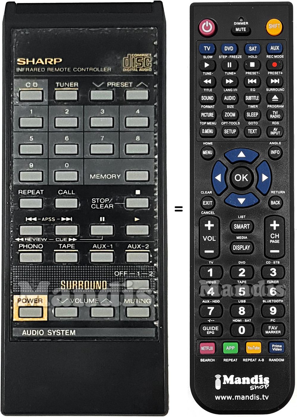 T&eacute;l&eacute;commande &eacute;quivalente Sharp RRMCG0182AFSA