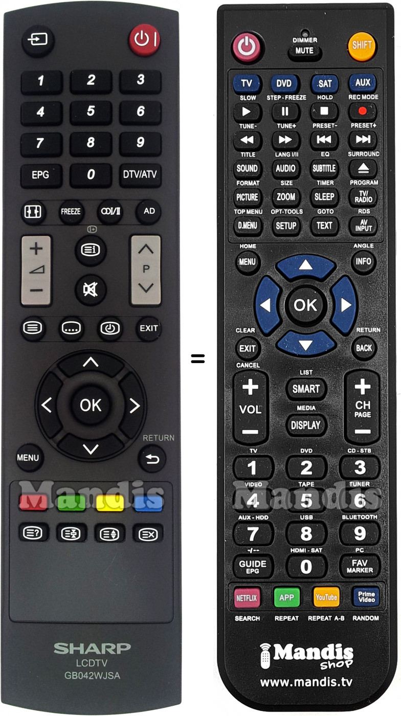 Télécommande équivalente Sharp GB042WJSA