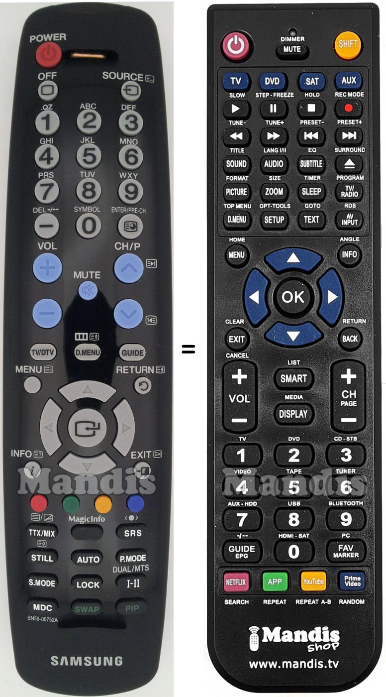 T&eacute;l&eacute;commande &eacute;quivalente Samsung BN59-00752A