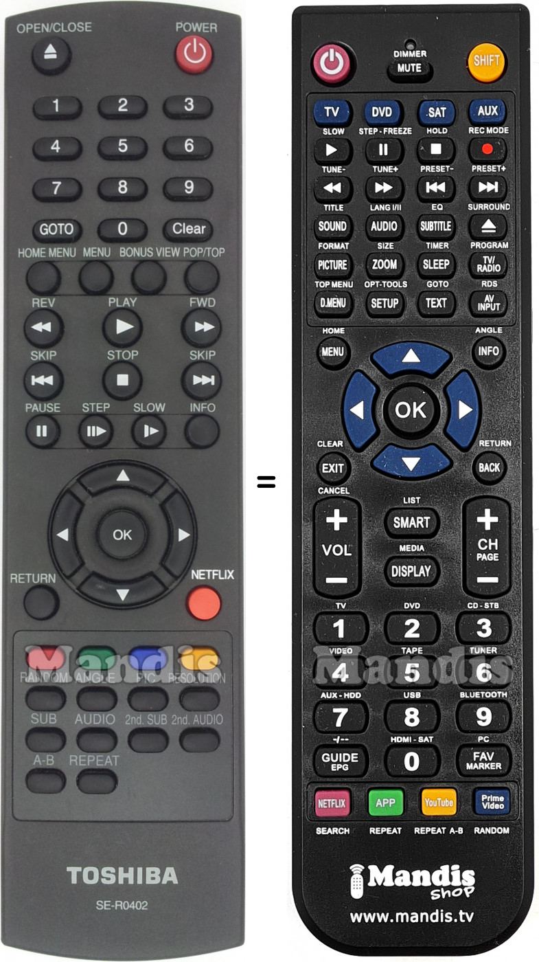 T&eacute;l&eacute;commande &eacute;quivalente Toshiba SE-R0402