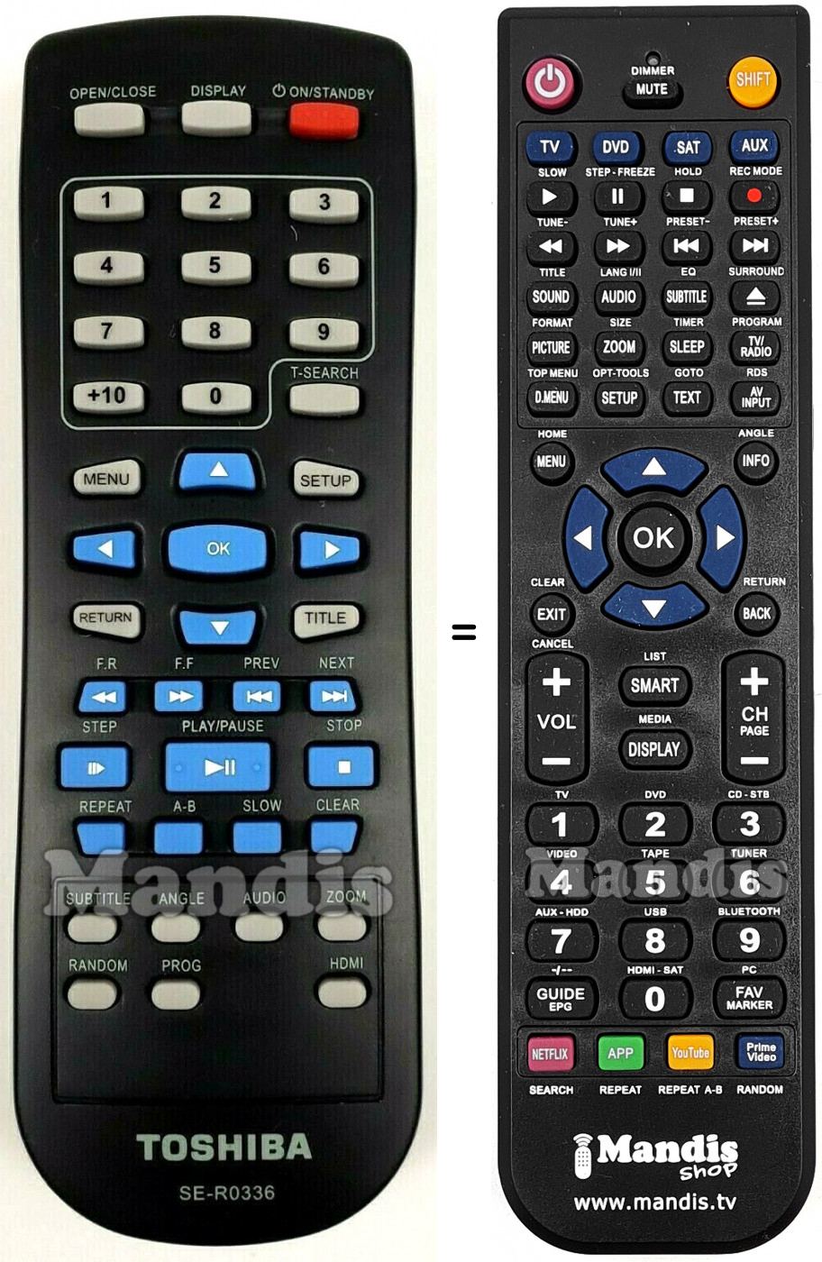 T&eacute;l&eacute;commande &eacute;quivalente Toshiba SE-R0336