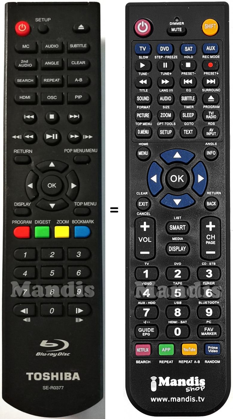 T&eacute;l&eacute;commande &eacute;quivalente Toshiba SE-R0377