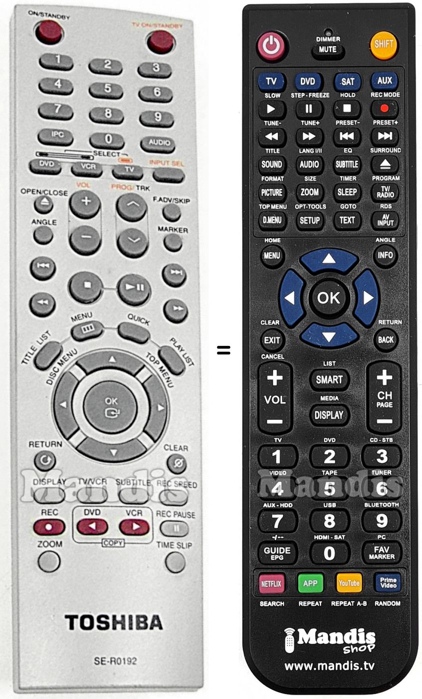 Télécommande équivalente Toshiba SE-R0192