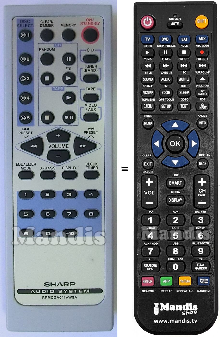 T&eacute;l&eacute;commande &eacute;quivalente Sharp RRMCGA041AWSA