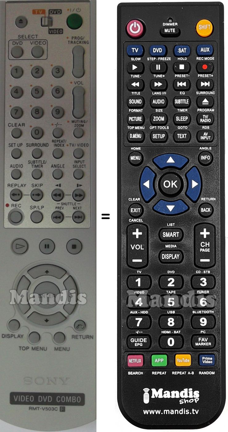 Télécommande équivalente Sony RMT-V503C
