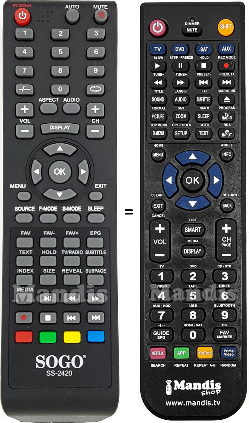 Télécommande équivalente Sogo SS-2420