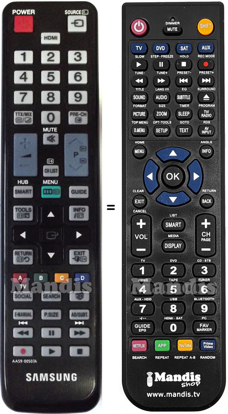 T&eacute;l&eacute;commande &eacute;quivalente Samsung AA59-00507A