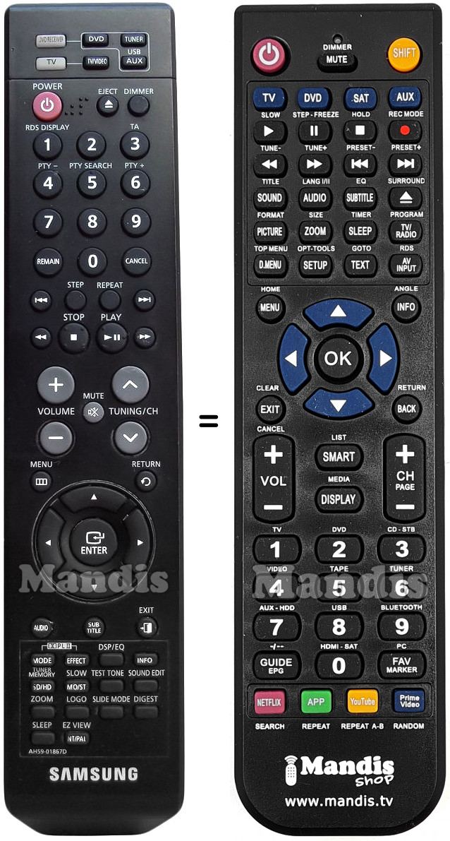 T&eacute;l&eacute;commande &eacute;quivalente Samsung AH59-01867D