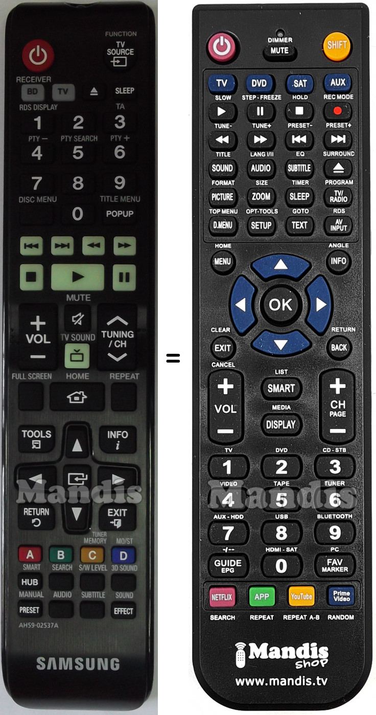 T&eacute;l&eacute;commande &eacute;quivalente Samsung AH59-02537A