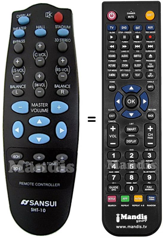 Télécommande équivalente Sansui SHT-10
