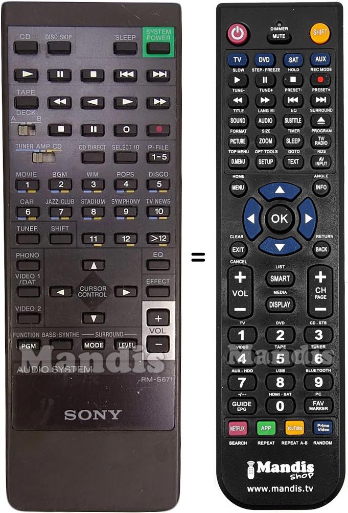 Télécommande équivalente Sony RM-S671