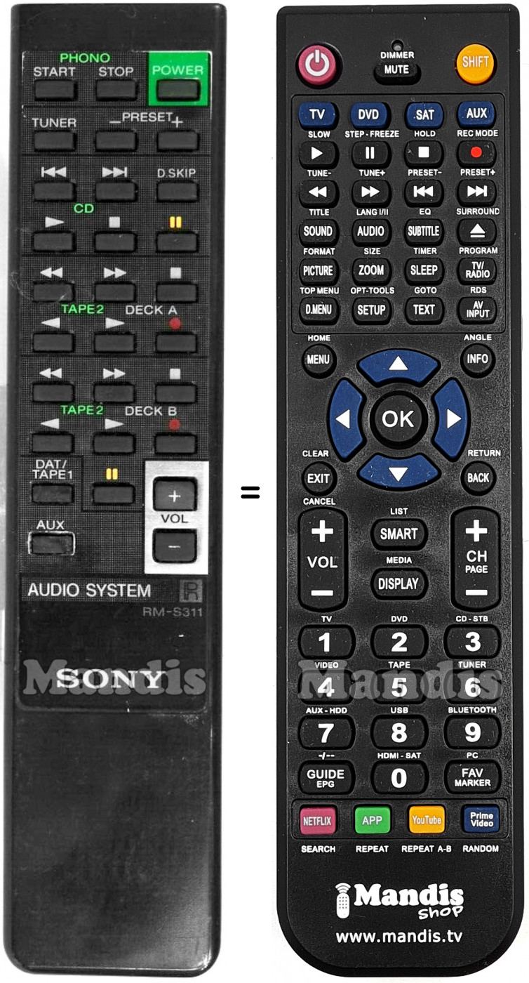 T&eacute;l&eacute;commande &eacute;quivalente Sony RM-S311