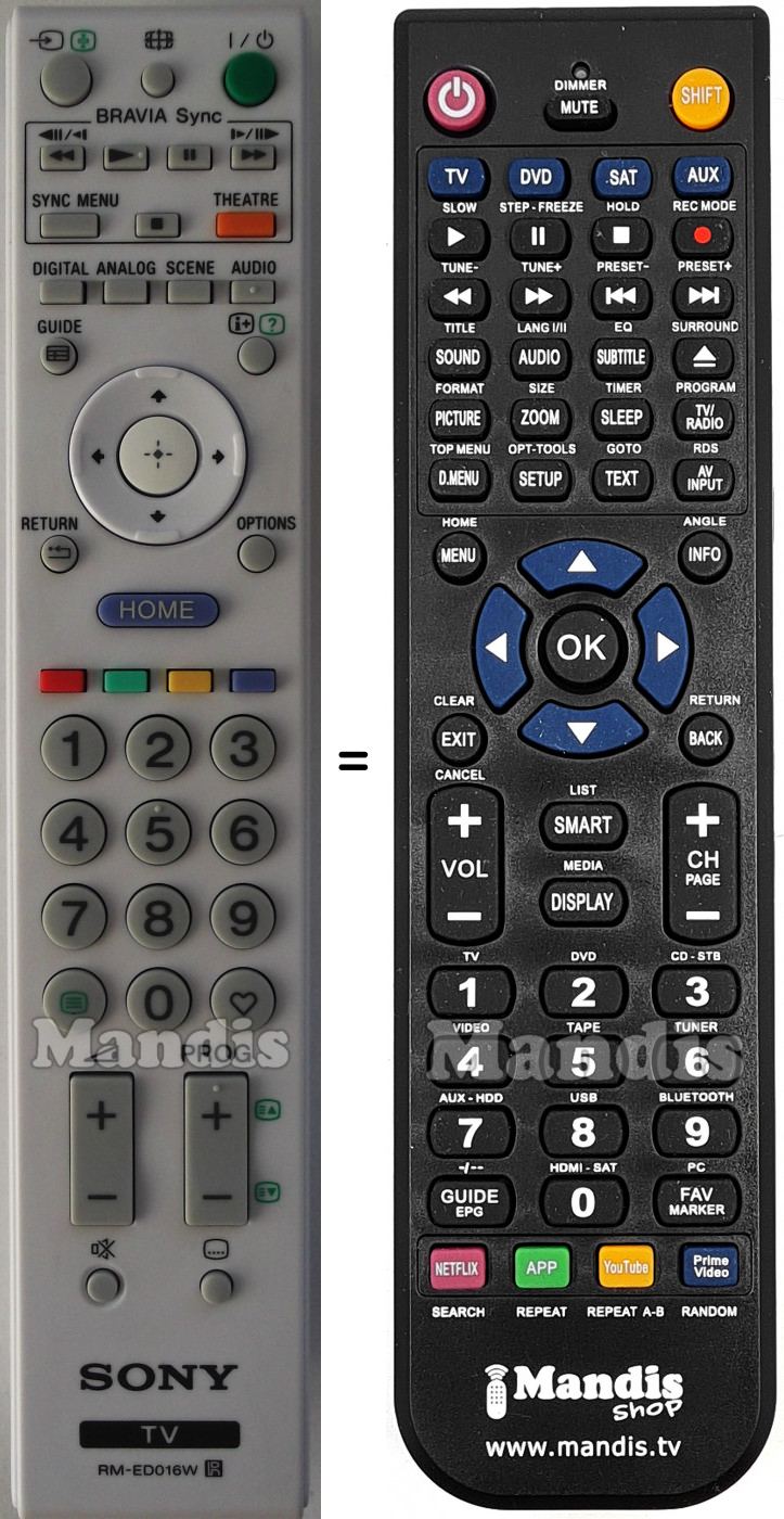 Télécommande équivalente Sony RMED016W