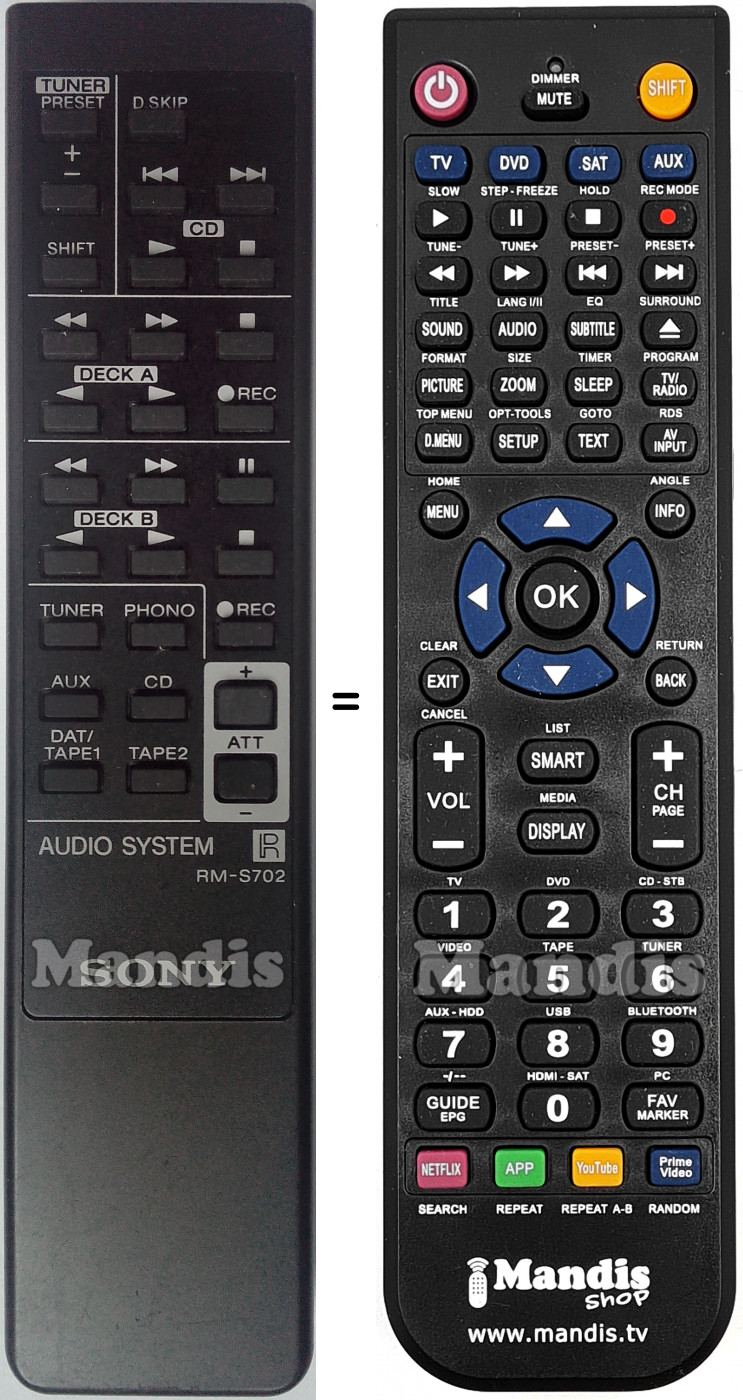 Télécommande équivalente Sony RM-S702