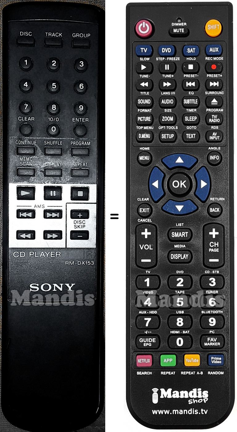 Télécommande équivalente Sony RM-DX153