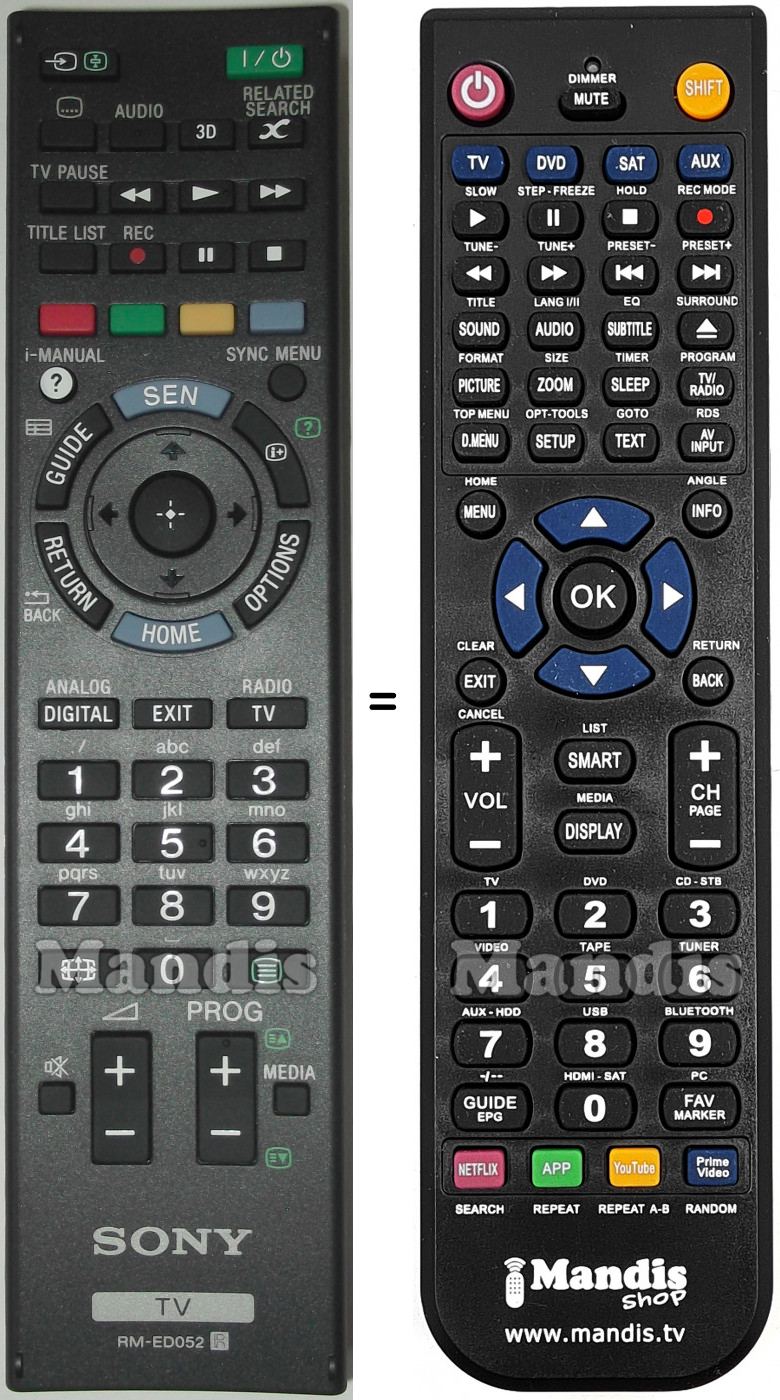 Télécommande équivalente Sony RMED052