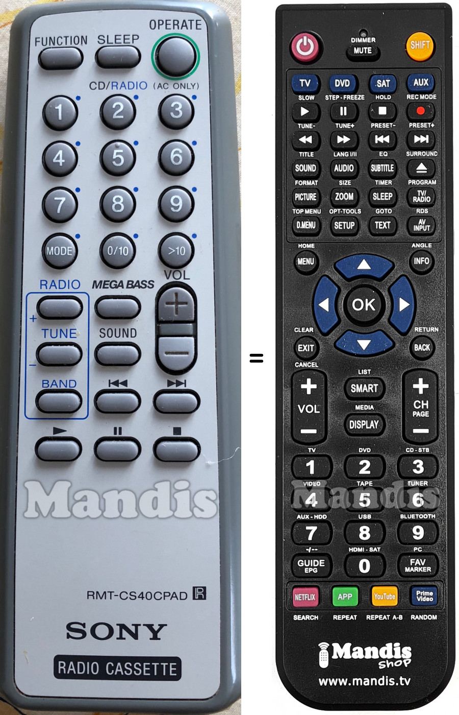 Télécommande équivalente Sony RMT-CS40CPAD