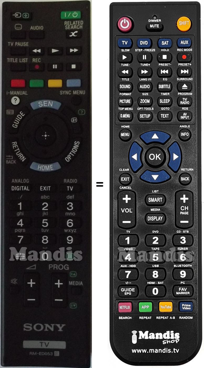 Télécommande équivalente Sony RMED053