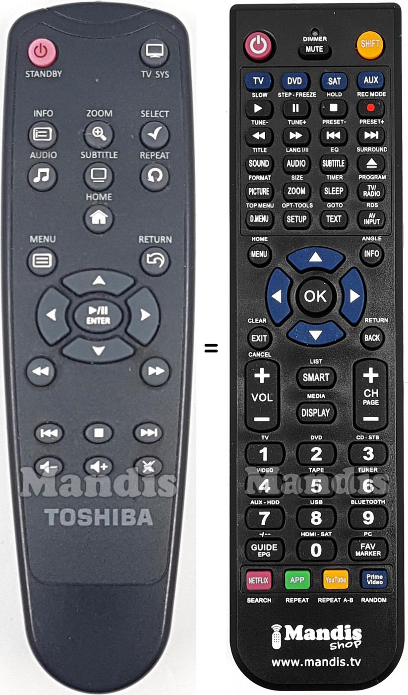 Télécommande équivalente Toshiba Store Tv2
