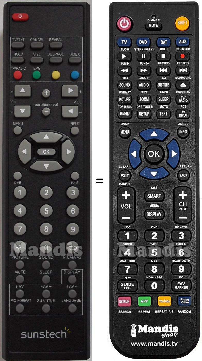 Télécommande équivalente Sunstech TLEI1955HDT