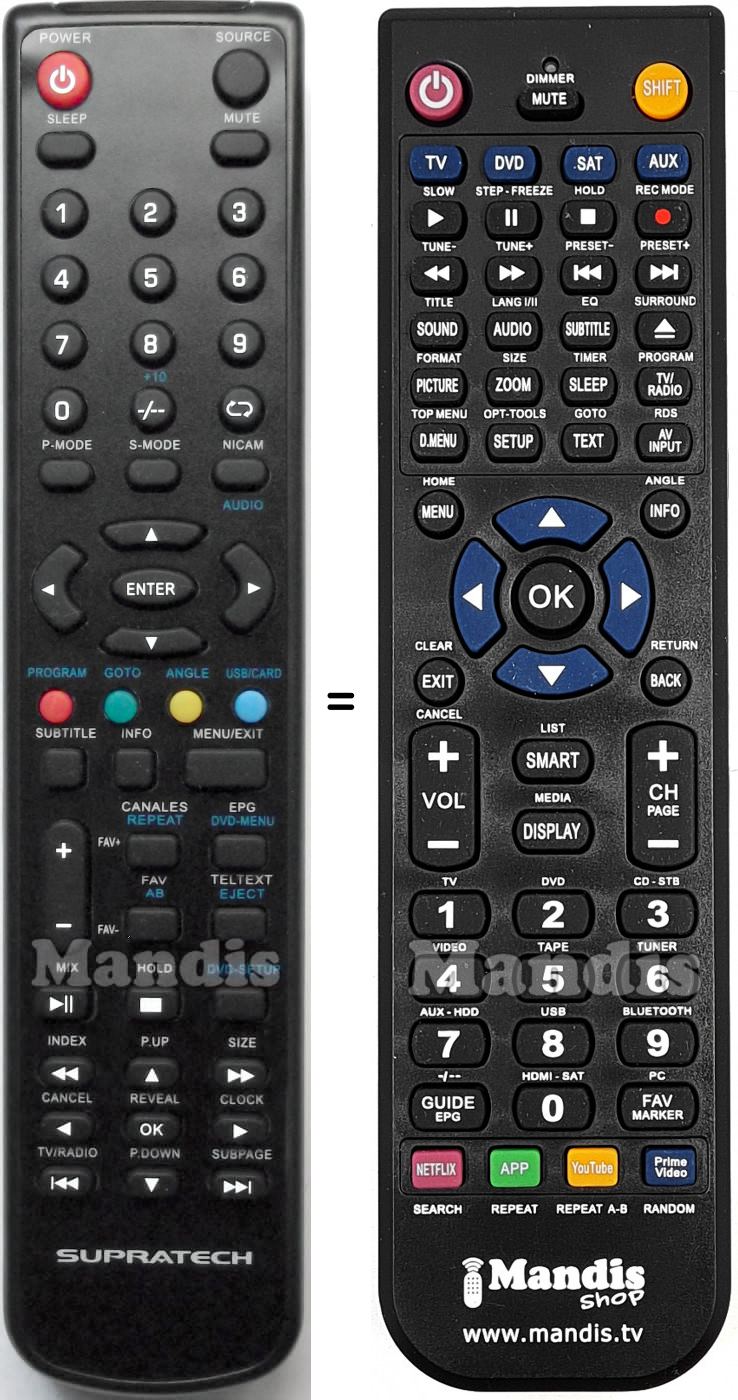 Télécommande équivalente Supratech S1901DVT