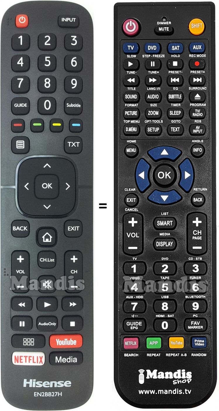 T&eacute;l&eacute;commande &eacute;quivalente Hisense EN2BB27H