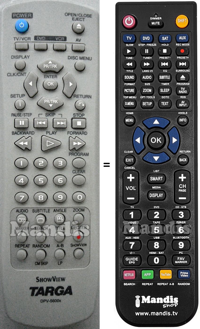 Télécommande équivalente Targa DPV-5400X