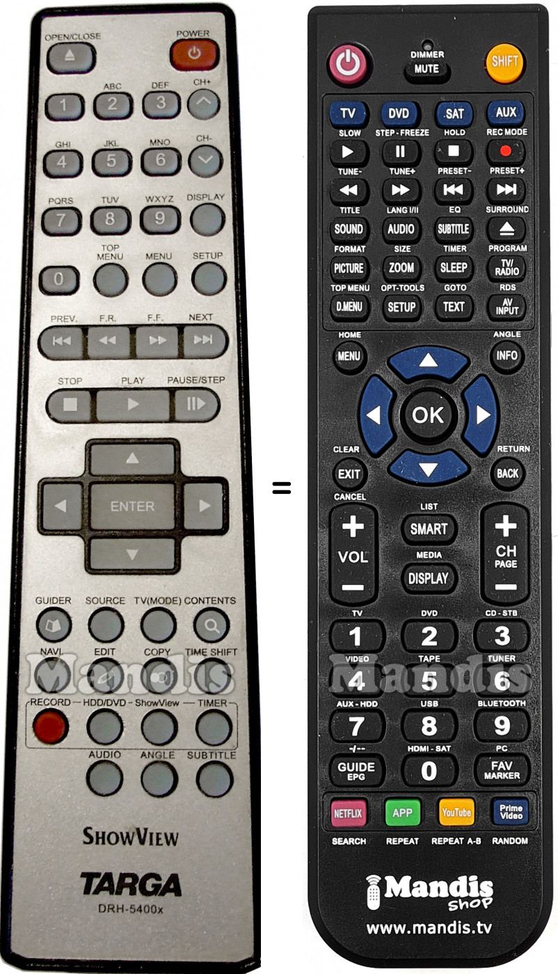 Télécommande équivalente Targa DRH-5400X