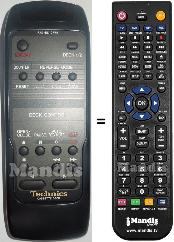 T&eacute;l&eacute;commande &eacute;quivalente Technics RAK-RS107WH