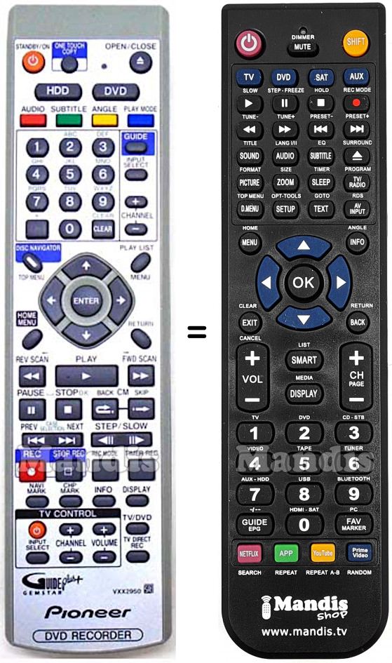 Télécommande équivalente VXX2950