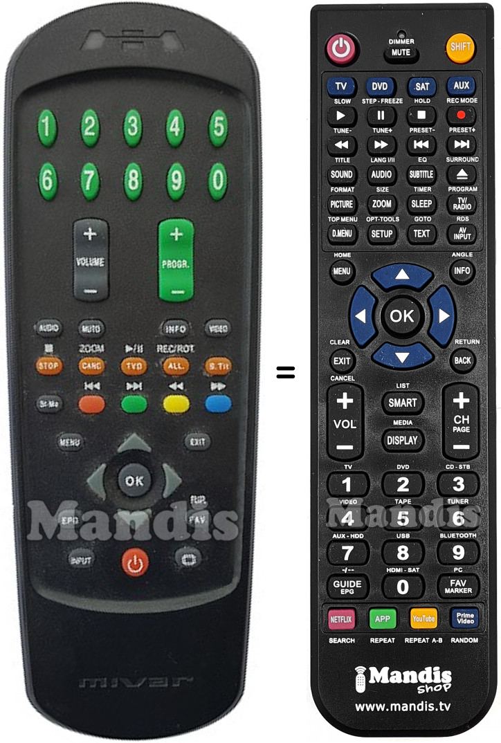 Télécommande équivalente Mivar W 1