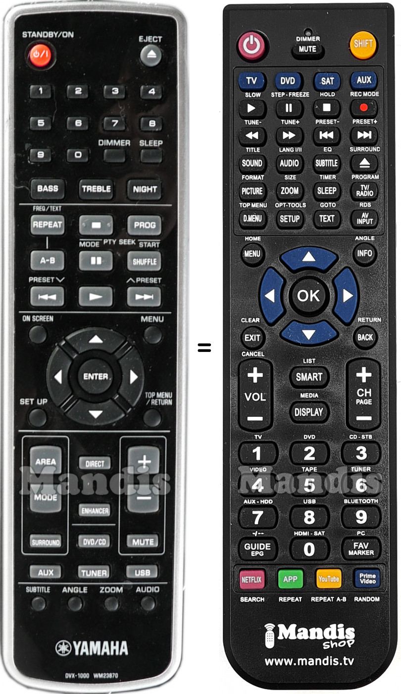 T&eacute;l&eacute;commande &eacute;quivalente Yamaha DVX1000