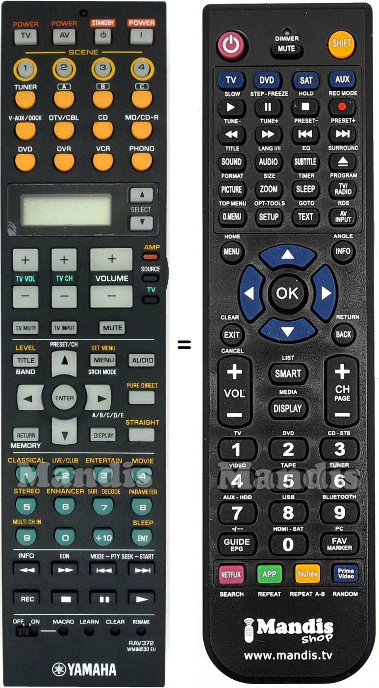 Télécommande équivalente Yamaha RAV372