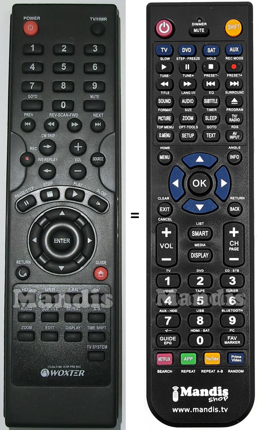 Télécommande équivalente Woxter ICUBEXDIV35XPPROREC
