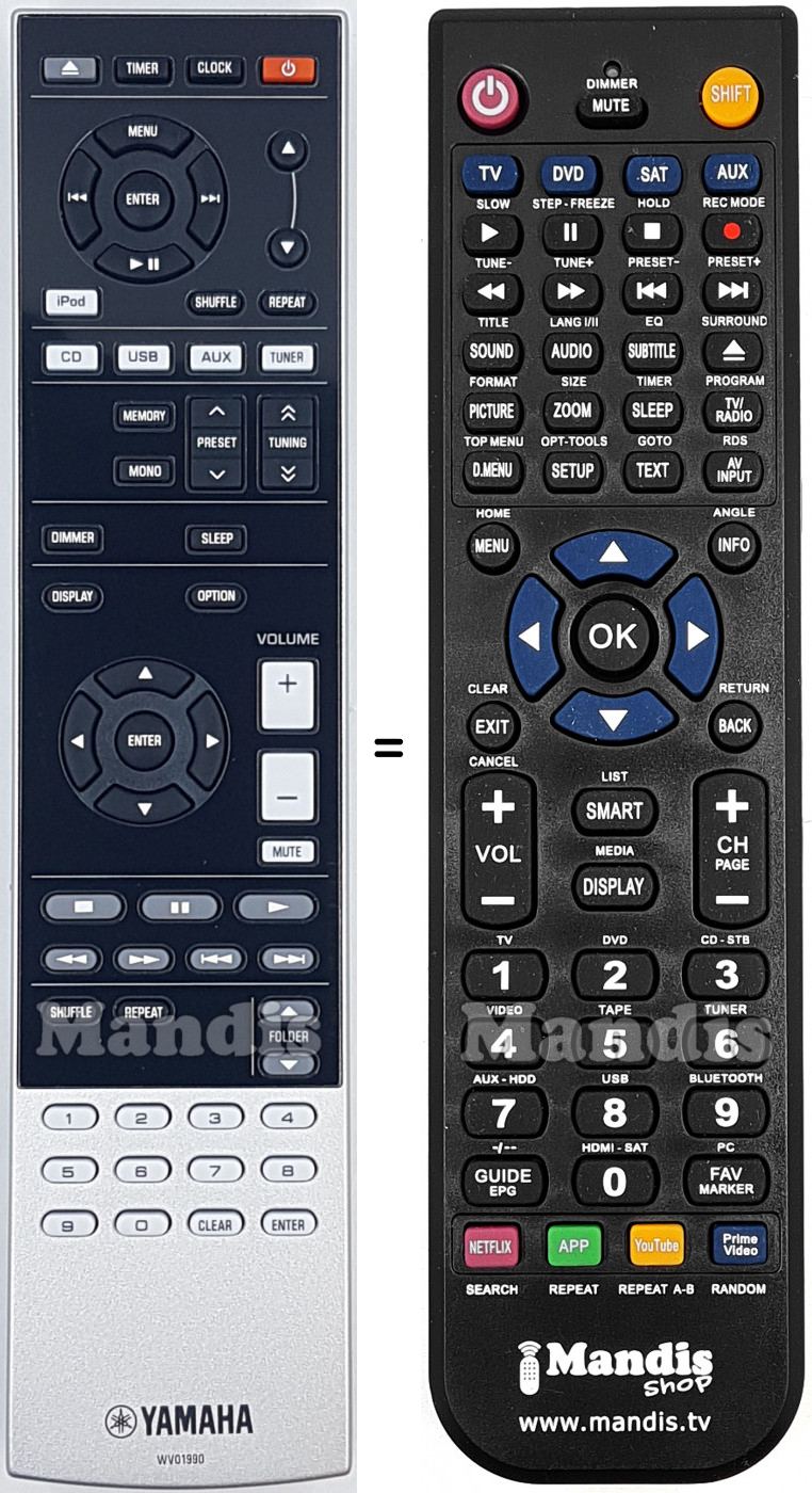 T&eacute;l&eacute;commande &eacute;quivalente Yamaha WV01990