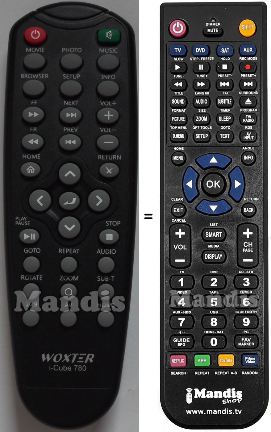 Télécommande équivalente Woxter ICube780