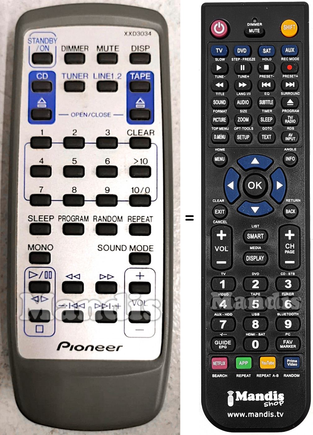 T&eacute;l&eacute;commande &eacute;quivalente Pioneer XXD3034